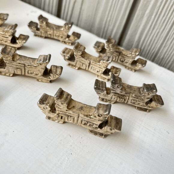 VTG 70s Solid Pewter Chopstick Rests Set of 12 – Heavy, Geometric Design - Picture 6 of 11